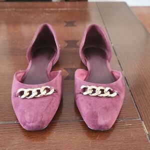 41 Hawthorn Maroon Suede Flats with Gold Chain